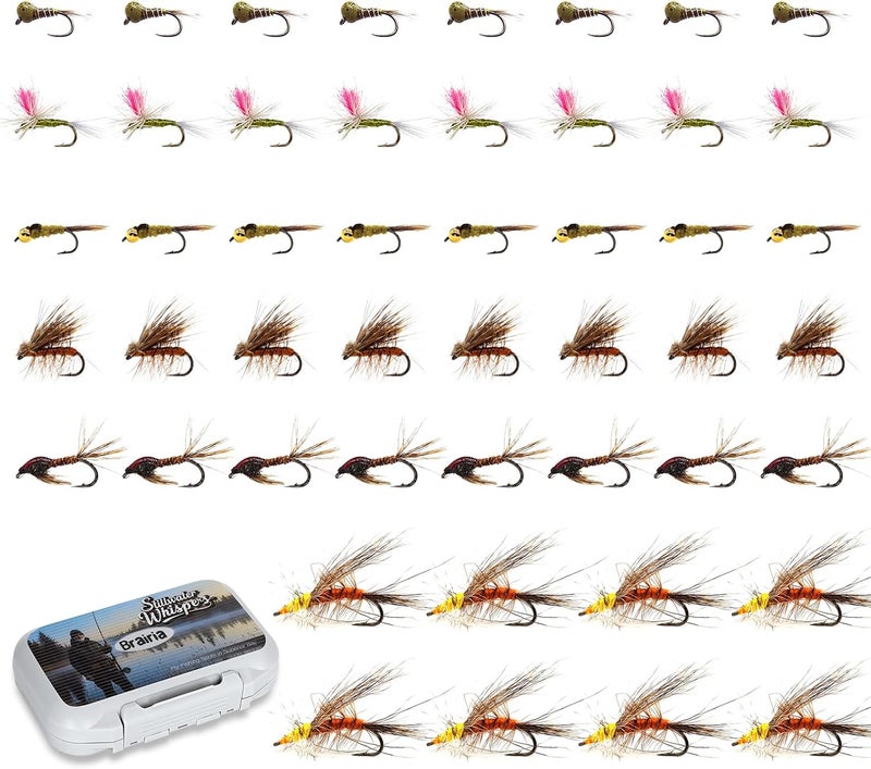 BRAIRIA Fly Fishing Flies Assortment with Waterproof Fly Box, Flies for Fly Fishing, 28/48/60/88pcs Dry/Wet/Nymph/Streamer Flies, Fly Fishing Lures, Trout Flies, Size # 6-20 Hooks - Image 1